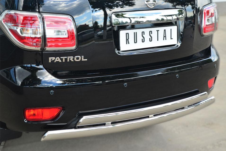 Защита заднего бампера d75х42/75х42 овальные дуги для Nissan Patrol 2014, Руссталь, PATZ-001735