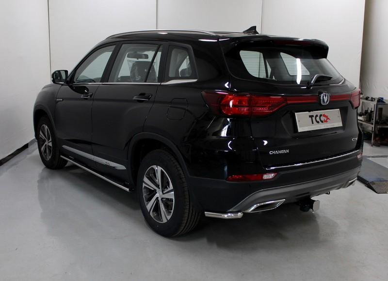 Пороги овальные с накладкой 75х42 мм для автомобиля Changan CS75 FL 2020 арт. CHANCS7520-15