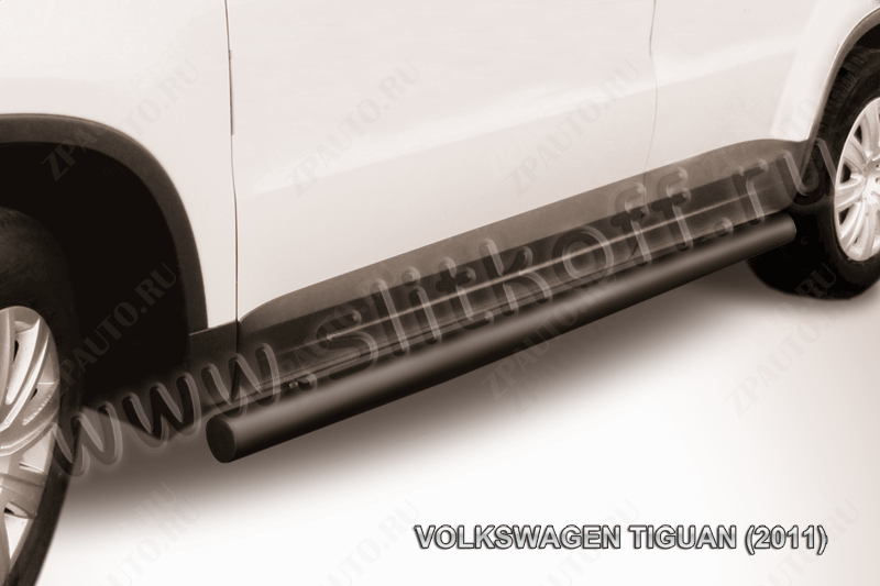 Защита порогов d76 труба черная Volkswagen Tiguan (2011-2016) , Slitkoff, арт. VWTIG-006B
