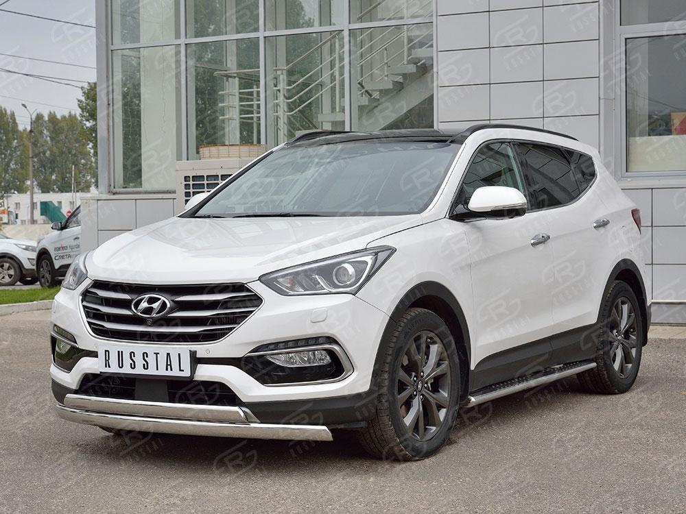 Защита переднего бампера d75х42/75х42 для Hyundai Santa Fe 2015, Slitkoff HSFPZ-002444