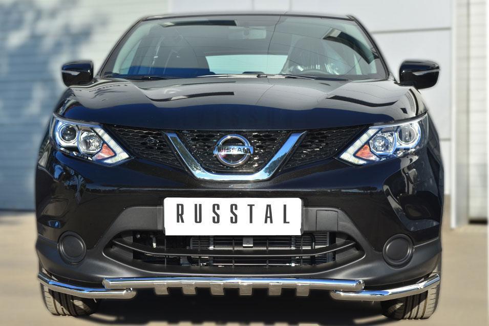 Защита переднего бампера d42/42 уголки с клыками для Nissan Qashqai 2014, Slitkoff NQQZ-001784