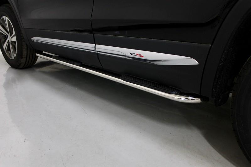 Пороги овальные гнутые с накладкой 75х42 мм для автомобиля Changan CS75 FL 2020 арт. CHANCS7520-14