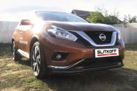 Защита переднего бампера d57+d42 двойная длинная черная Nissan Murano (2014-2022) , Slitkoff, арт. NIM16002B