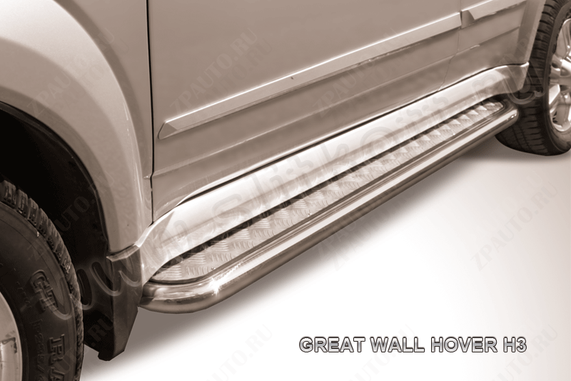 Защита порогов d42 с листом усиленная Great Wall Hover H3 (2010-2015) , Slitkoff, арт. GWHN-H3-005