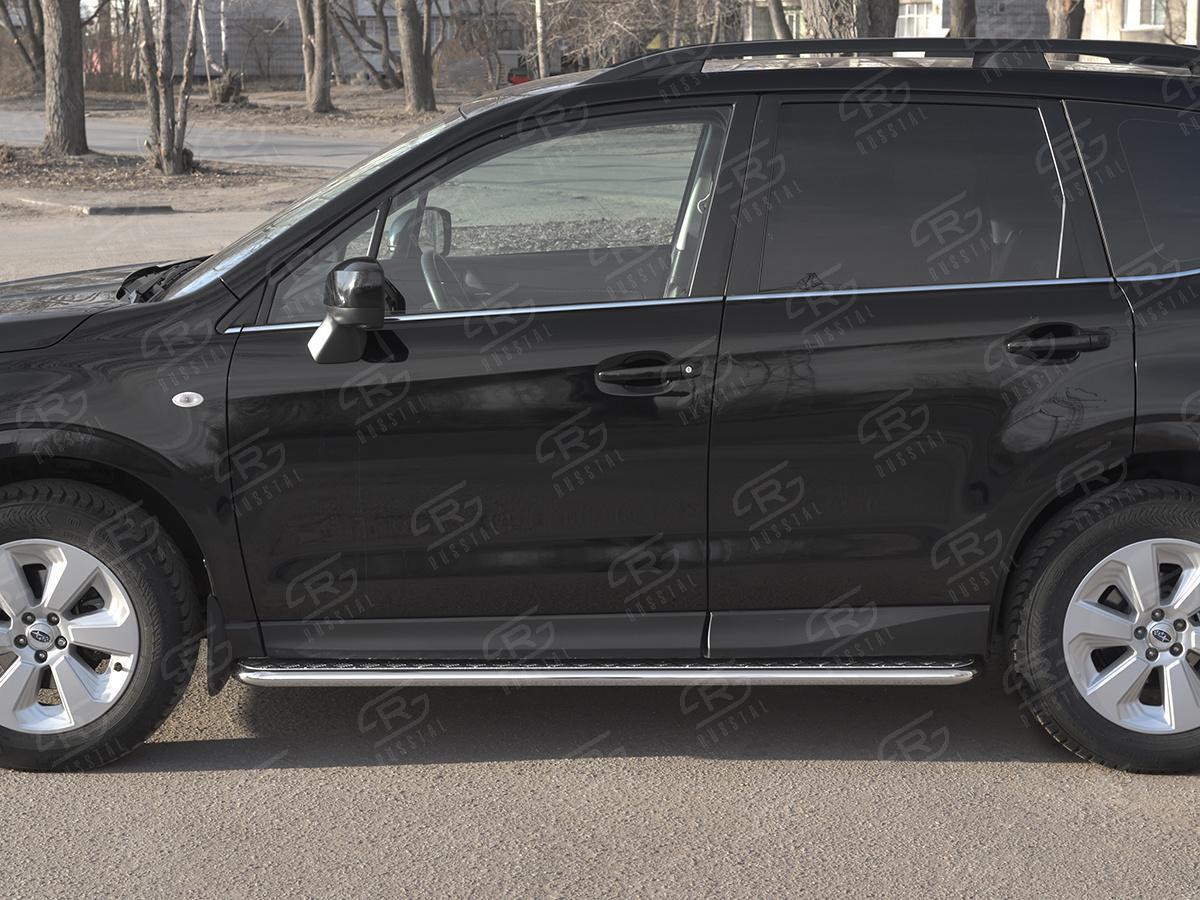 SUBARU-FORESTER(SJ)-2016-2018-Пороги-труба-d42-с-листом-(Лист-алюм,проф.нерж)(вариант1)-SUFL-0033471, Slitkoff
