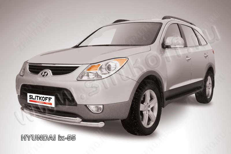 Защита переднего бампера d57+d57 двойная Hyundai ix-55 (2008-2013) Black Edition, Slitkoff, арт. Hi55-002BE