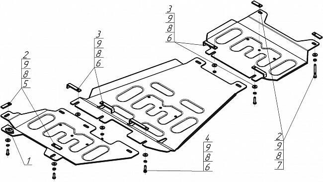 Защита алюминиевая Мотодор (Передний дифференциал, Раздаточная коробка, Коробка переключения передач, Двигатель), 5 мм, алюминий для Ford F-150 Raptor SuperCrew 2017-2021 арт. 30710