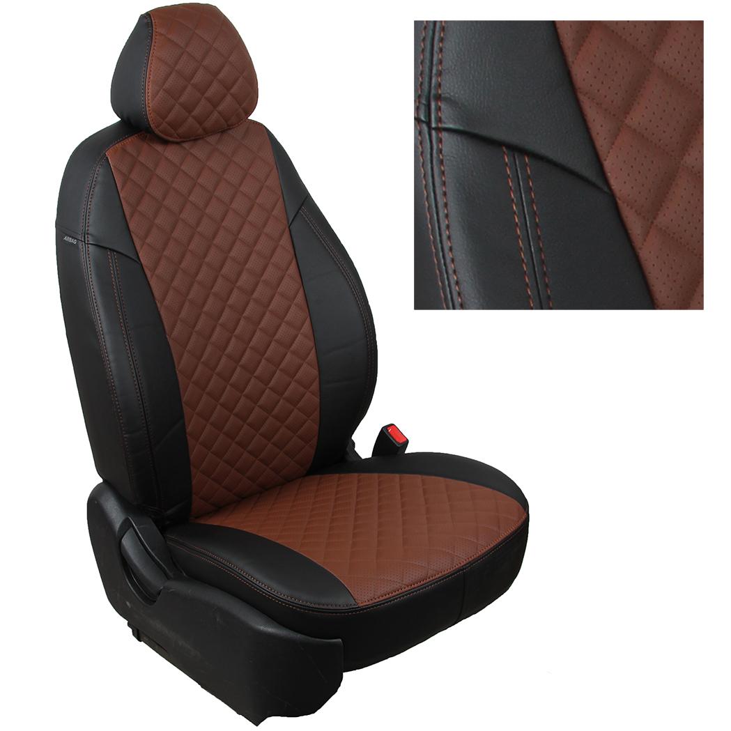 Чехлы для SEAT Ibiza IV Hb (5-ти дверный) сплошной, Ромб, (Черный + Темно-коричневый), Autopilot арт. se-ib-i4-chetk-r