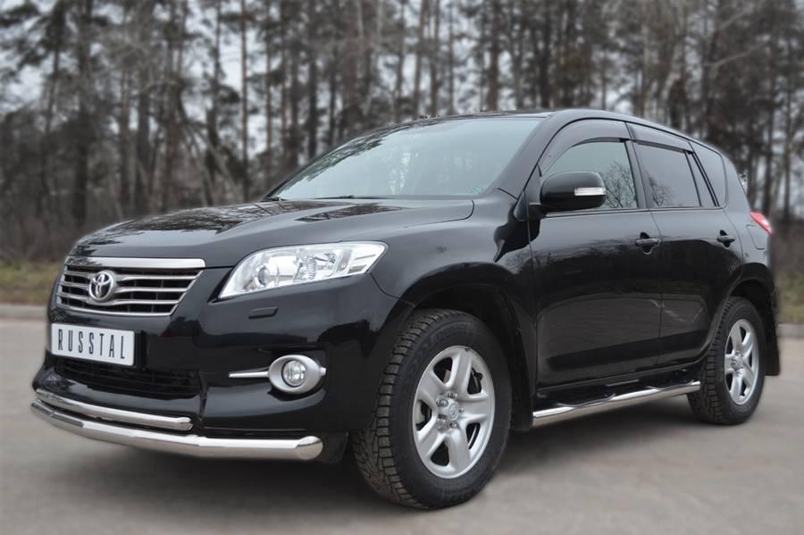 Пороги труба d76 с накладками вариант 1 для Toyota RAV 4 (обычная база) 2010, Slitkoff TRT-1001511