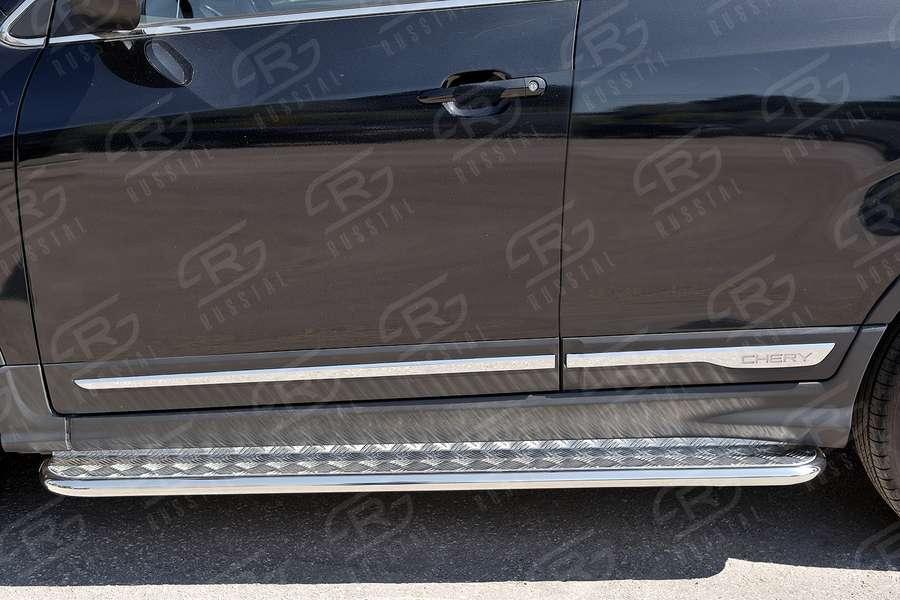 Пороги труба d42 с листом вариант 2 Chery Tiggo 5 2014, Slitkoff CT5L-0022662