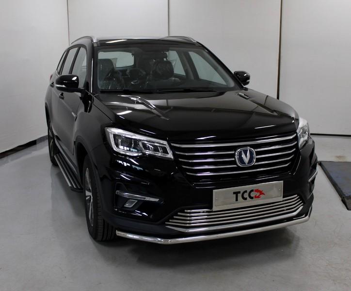 Пороги алюминиевые "Slim Line Silver" 1720 мм для автомобиля Changan CS75 FL 2020 арт. CHANCS7520-25S