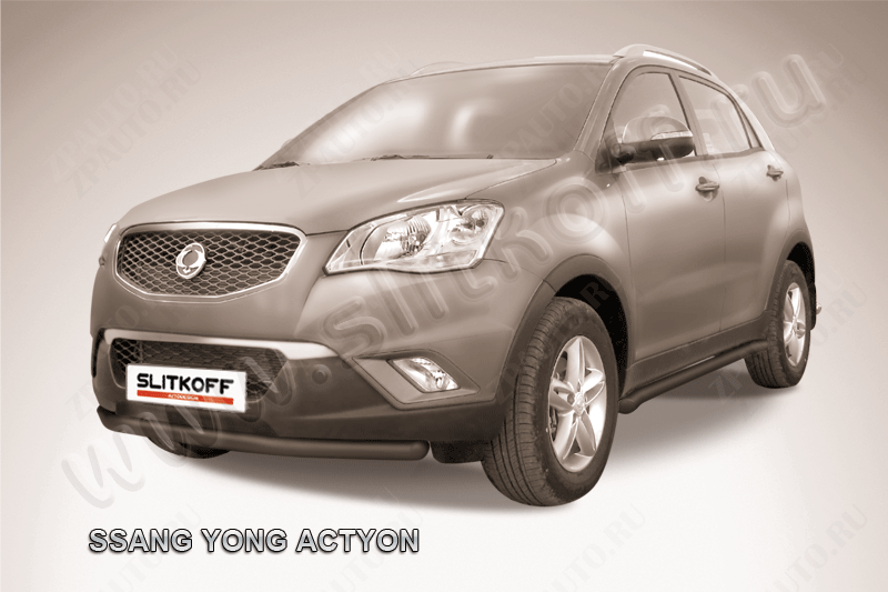 Защита переднего бампера d57 черная SsangYong Actyon (2010-2013) , Slitkoff, арт. SYA004B