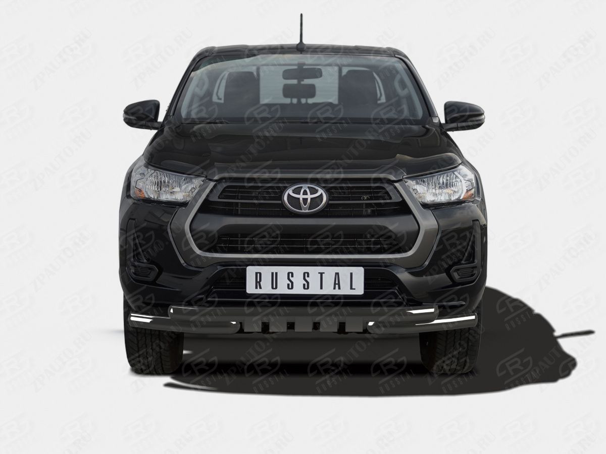TOYOTA HILUX 2020- Защита переднего бампера d57 секции-d57 уголки+клыки black THZ-003496CH