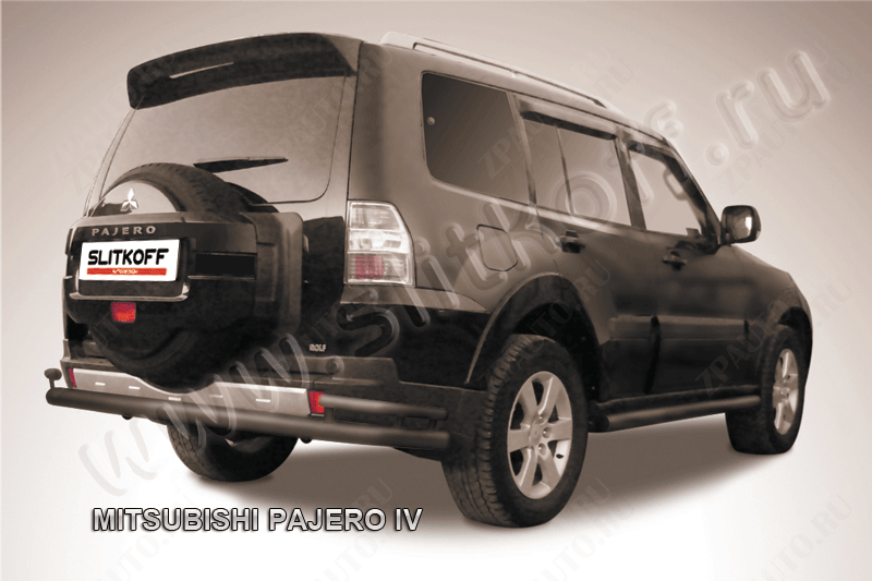 Защита заднего бампера d76+d42 двойная черная Mitsubishi Pajero IV (2006-2023) , Slitkoff, арт. MPJ015B