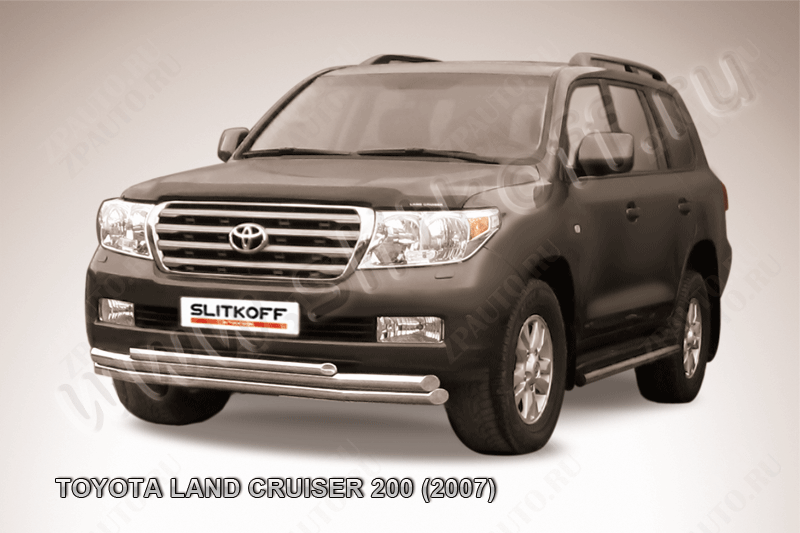 Защита переднего бампера d57+d57+d42 тройная Toyota Land Cruiser 200 (2007-2012) , Slitkoff, арт. TLC2-013