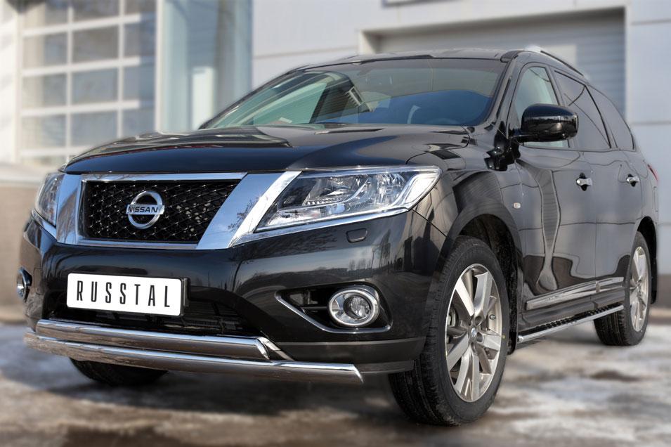 Защита переднего бампера d75х42/75х42 овал для Nissan Pathfinder 2014, Slitkoff NPZ-002018