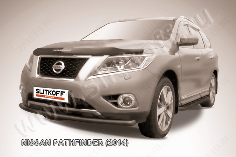 Защита переднего бампера d57 радиусная черная Nissan Pathfinder (2012-2017) , Slitkoff, арт. NIP14-007B