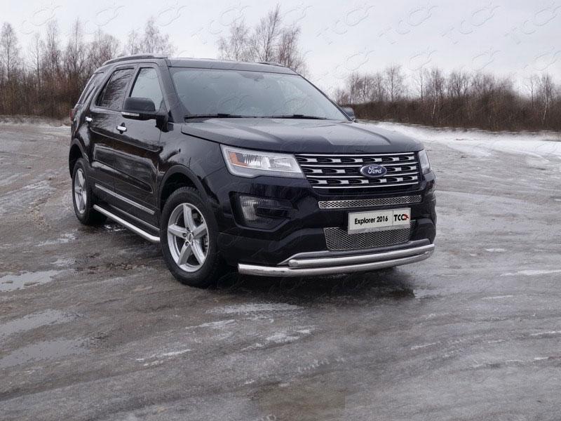 Пороги с площадкой (нерж. лист) 60,3 для Ford Explorer 2015 (Форд Эксплорер 2015), ТСС FOREXPL16-10, TCC Тюнинг
