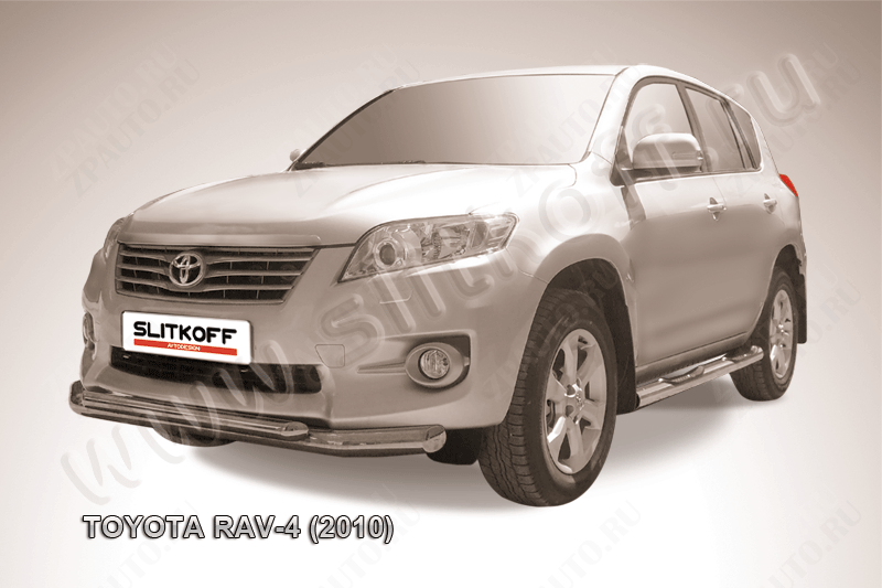 Защита переднего бампера d76+d57 двойная Toyota Rav-4 (2010-2016) Black Edition, Slitkoff, арт. TR410-003BE