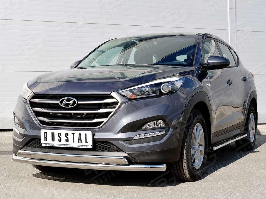 Защита переднего бампера d57/75х42 Hyundai Tucson 2015, Slitkoff HTZ-002232