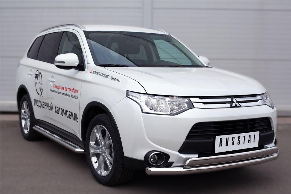 Защита переднего бампера d57/75х42 для Mitsubishi Outlander 2014, Русталь MORZ-001890, Slitkoff
