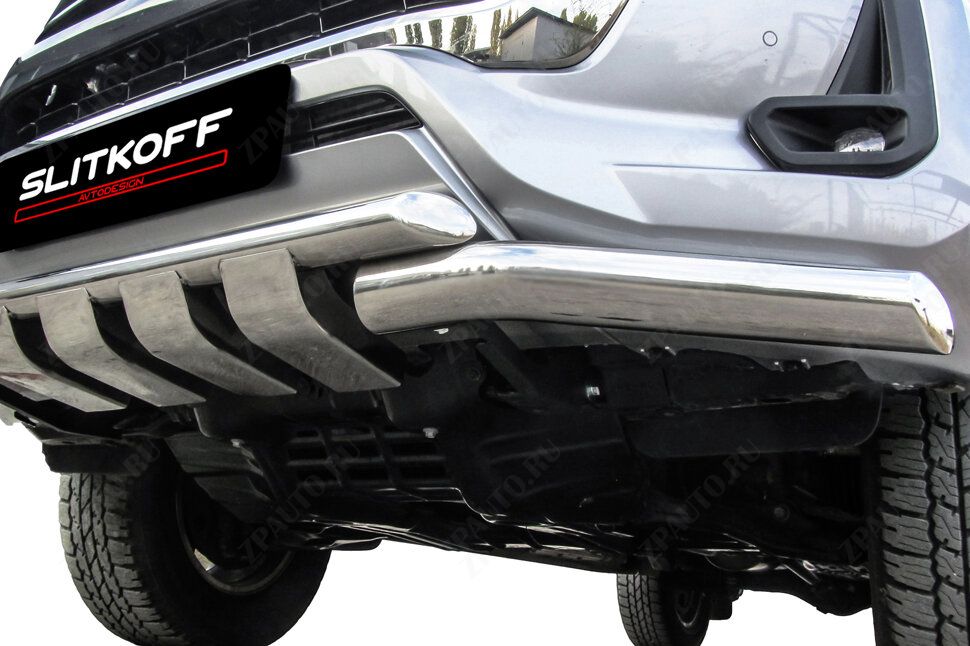 Защита переднего бампера d76+d57 двойная с профильной ЗК Toyota Hilux (2020-2023) , Slitkoff, арт. THL20-001