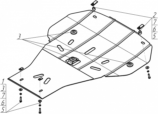Защита стальная Мотодор (Двигатель, Коробка переключения передач), 2 мм,  Audi A6   2004-2008 арт. 70107