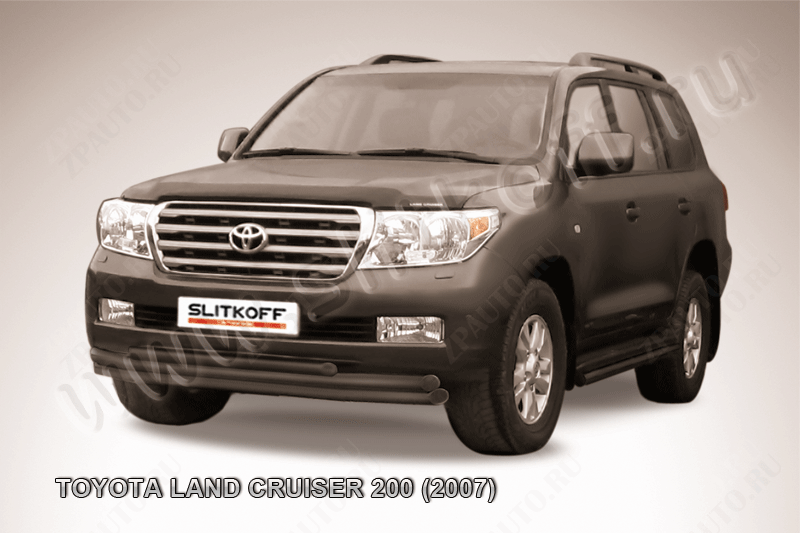 Защита переднего бампера d57+d57+d42 тройная черная Toyota Land Cruiser 200 (2007-2012) , Slitkoff, арт. TLC2-013B