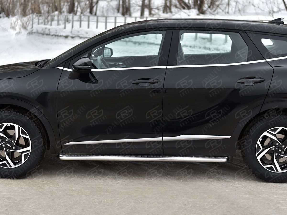 KIA SPORTAGE 2021- Пороги труба d42 с листом (Лист алюм, проф.сталь) (вариант 2) (NOT STYLE AND X-LINE) KSL-0040302