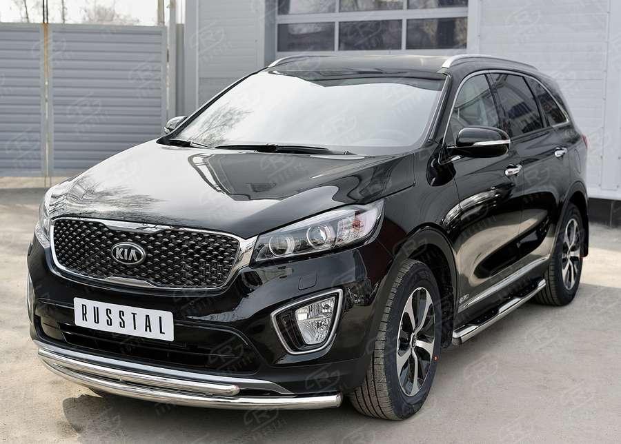 Пороги труба d76 с накладкой вариант 3 KIA Sorento Prime CRDI 2015, Slitkoff KSPT-0022103