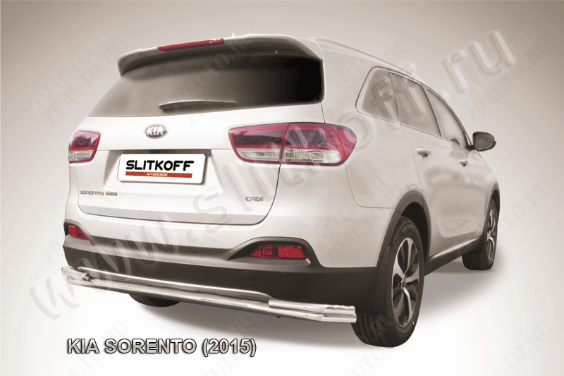 Защита заднего бампера d57+d42 двойная длинная Kia Sorento (2014-2017) Black Edition, Slitkoff, арт. KS15-010BE