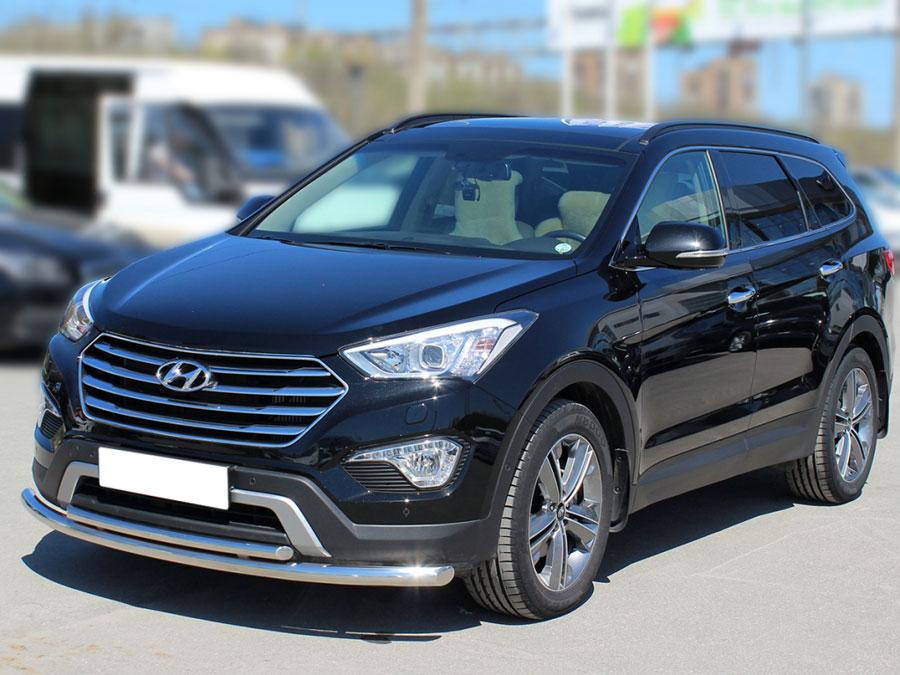 Защита переднего бампера двойная d60+43 на Hyundai Santa Fe Grand 2013 (Хенде Гранд Санта Фе 2013), Технотек HSFG12_1.1