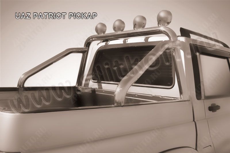 Дуга в кузов d76 с креплениями под ПТФ Uaz Pickup (2008-2014) Black Edition, Slitkoff, арт. UPpic012BE