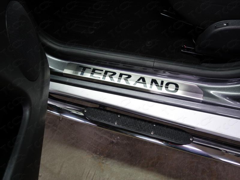 Накладки порогов (лист шлифованный надпись TERRANO) (комплект 2 шт) для автомобиля Nissan Terrano 2014-