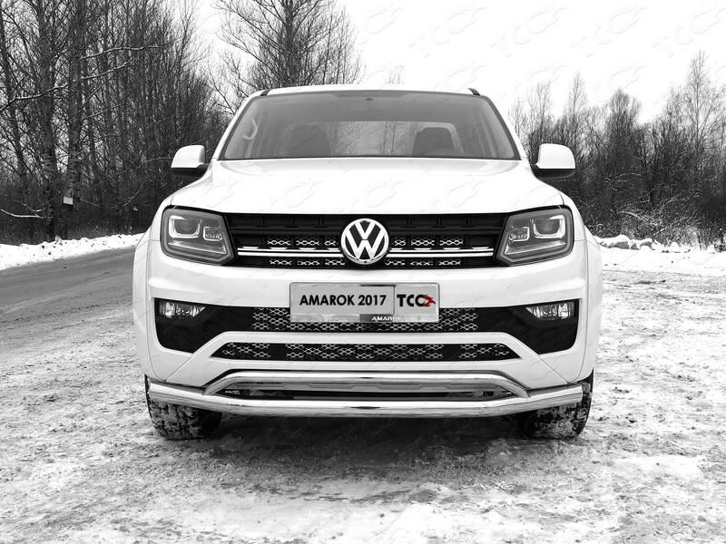 Защита передняя нижняя (двойная) 76,1/42,4 мм для автомобиля Volkswagen Amarok 2016-, TCC Тюнинг VWAMAR17-32
