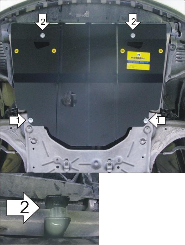 Защита стальная Мотодор (Двигатель, Коробка переключения передач), 2 мм, Сталь для Renault Laguna II 2001-2005 арт. 01710