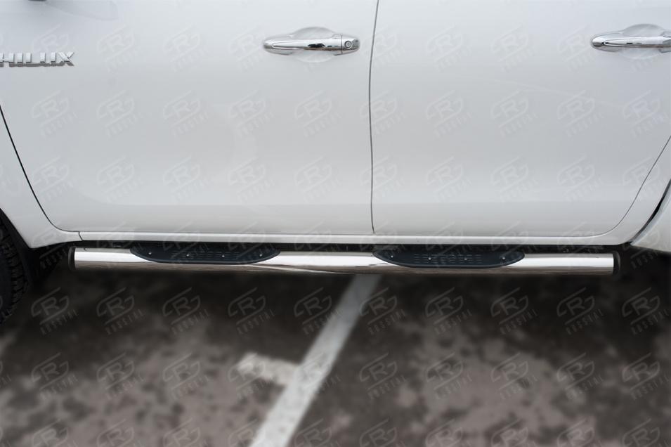 TOYOTA HILUX 2020- Пороги труба d76 с накладкой (вариант 2) THT-0035002