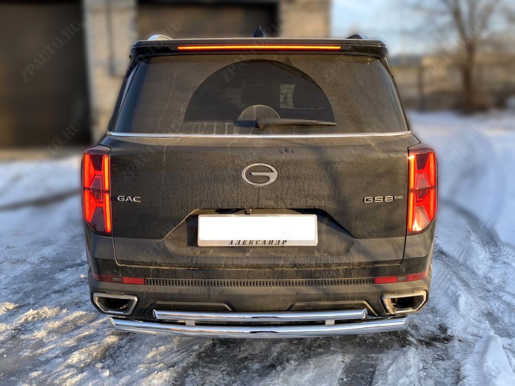 Защита заднего бампера радиусная двойная d-60+43 для автомобиля GAC GS8 2021-наст.вр. арт. GGS8_3.4, Технотек
