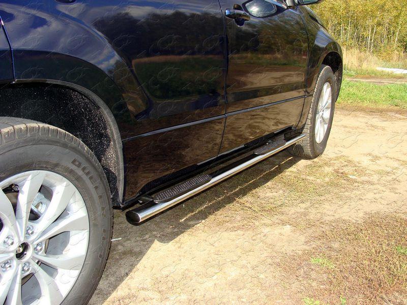 Пороги овальные с накладкой 75х42 мм для автомобиля Suzuki Grand Vitara 5D 2012-, TCC Тюнинг SUZGV5D12-12