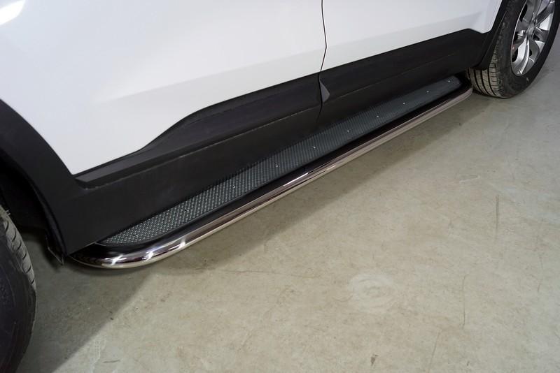 Пороги с площадкой (нерж. лист) 75х42 мм для автомобиля Hyundai Santa Fe 2021- TCC Тюнинг арт. HYUNSF21-23