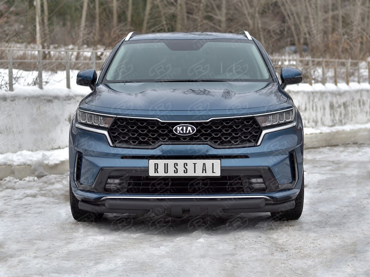 KIA SORENTO 2020- Защита переднего бампера d57 секции-d57 уголки+клыки black KSORZ-004016CH