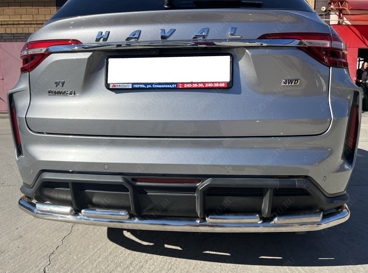 Защита заднего бампера угловая большая двойная для автомобиля HAVAL F7 2022 Рестрайлинг арт. GWF7.22.22-2