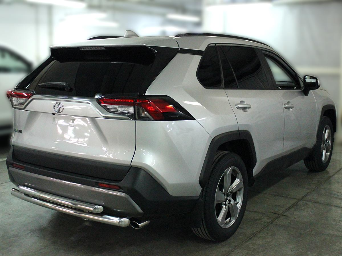 Защита заднего бампера радиусная двойная d-60+53 для автомобиля Toyota RAV4 2019 арт. TRN19_3, Технотек