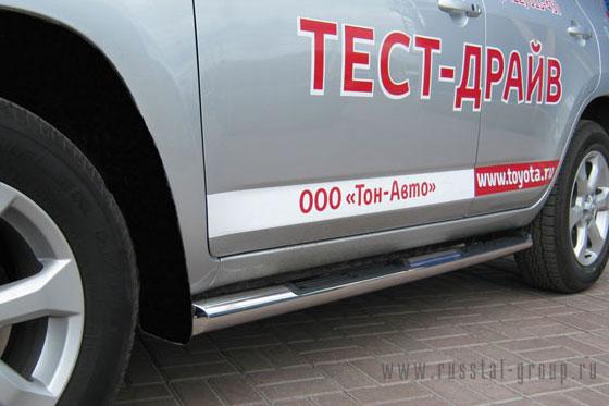 Пороги труба d76 с накладками вариант 1 для Toyota RAV 4 (длинная база) 2009, Slitkoff TRLT-0001511