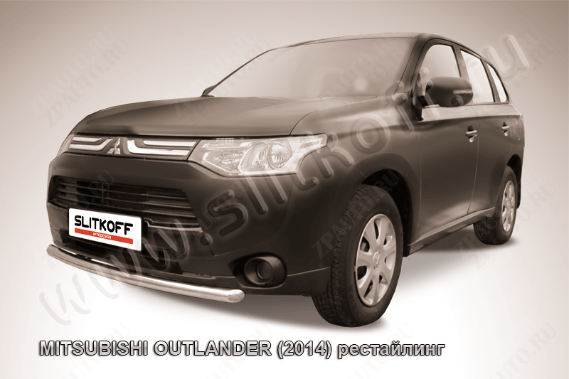 Защита порогов d42 с листом усиленная Mitsubishi Outlander (2014-2015) Black Edition, Slitkoff, арт. MOUT14-008BE