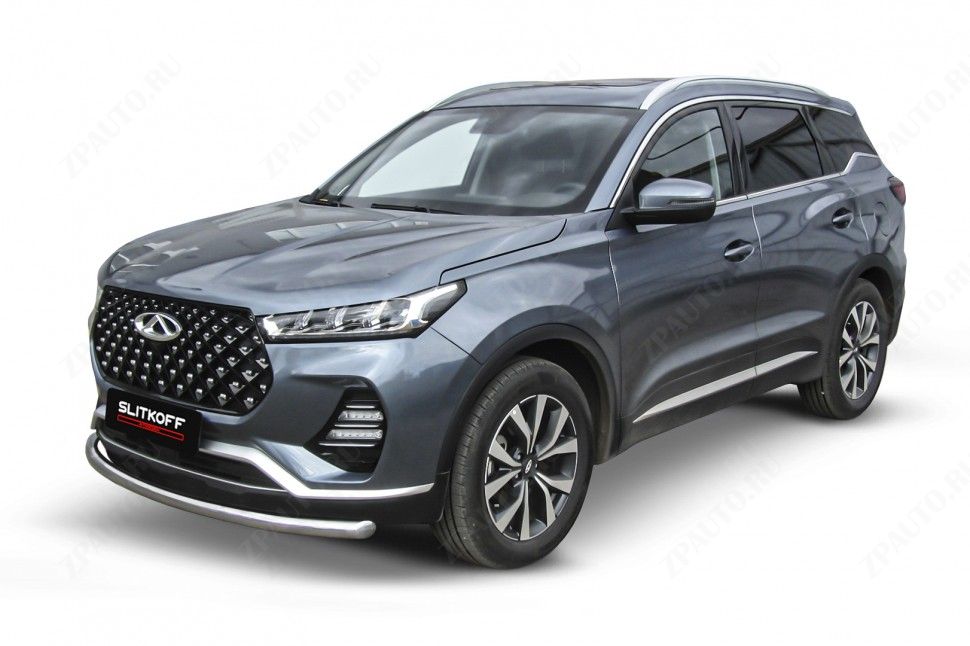 Защита переднего бампера d57 Chery Tiggo 7 Pro (2020-2023) Black Edition, Slitkoff, арт. CT7PR-003BE