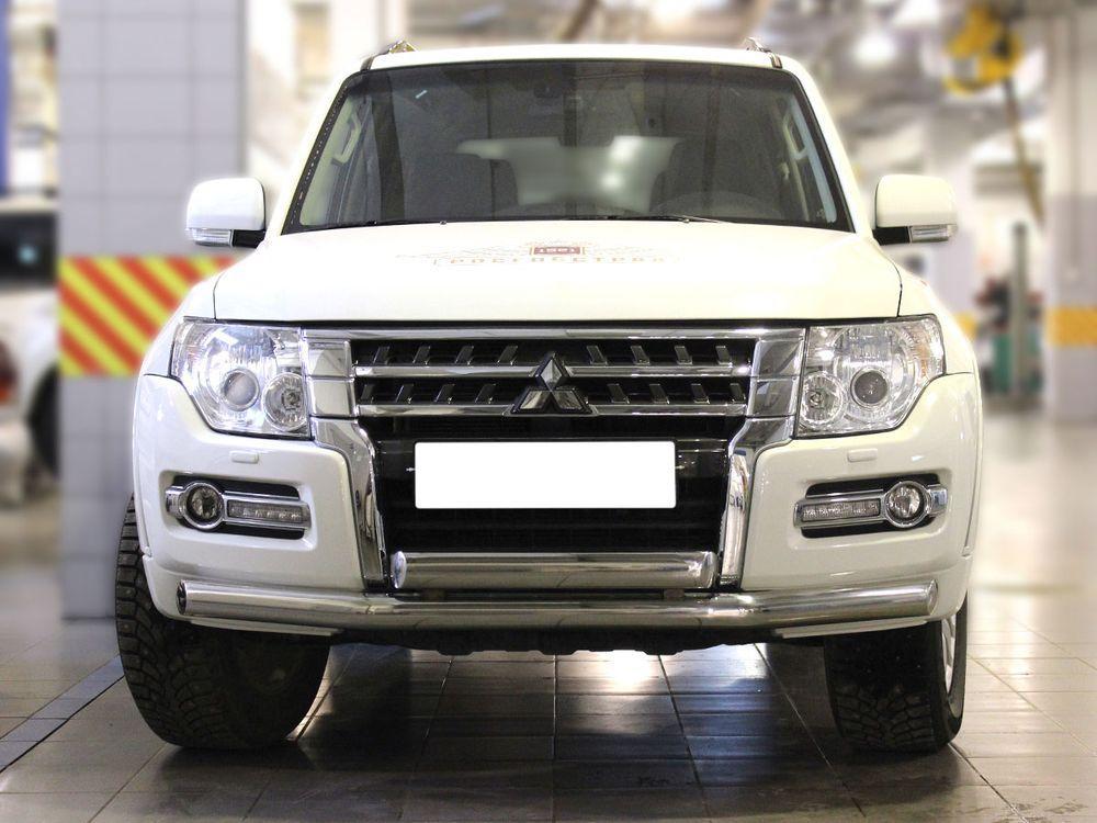 Дуга передняя по низу бампера с загибами d-76+76х40 (верхняя овал) для Mitsubishi Pajero 4 2014, Технотек MP2015_1