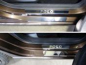 Накладки на пороги внешние и внутренние (лист зеркальный надпись Polo) (8 шт) для автомобиля Volkswagen Polo 2016-
