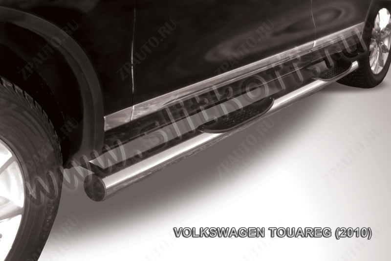 Защита порогов d76 c проступями Volkswagen Touareg (2010-2014) Black Edition, Slitkoff, арт. VWTR-007BE