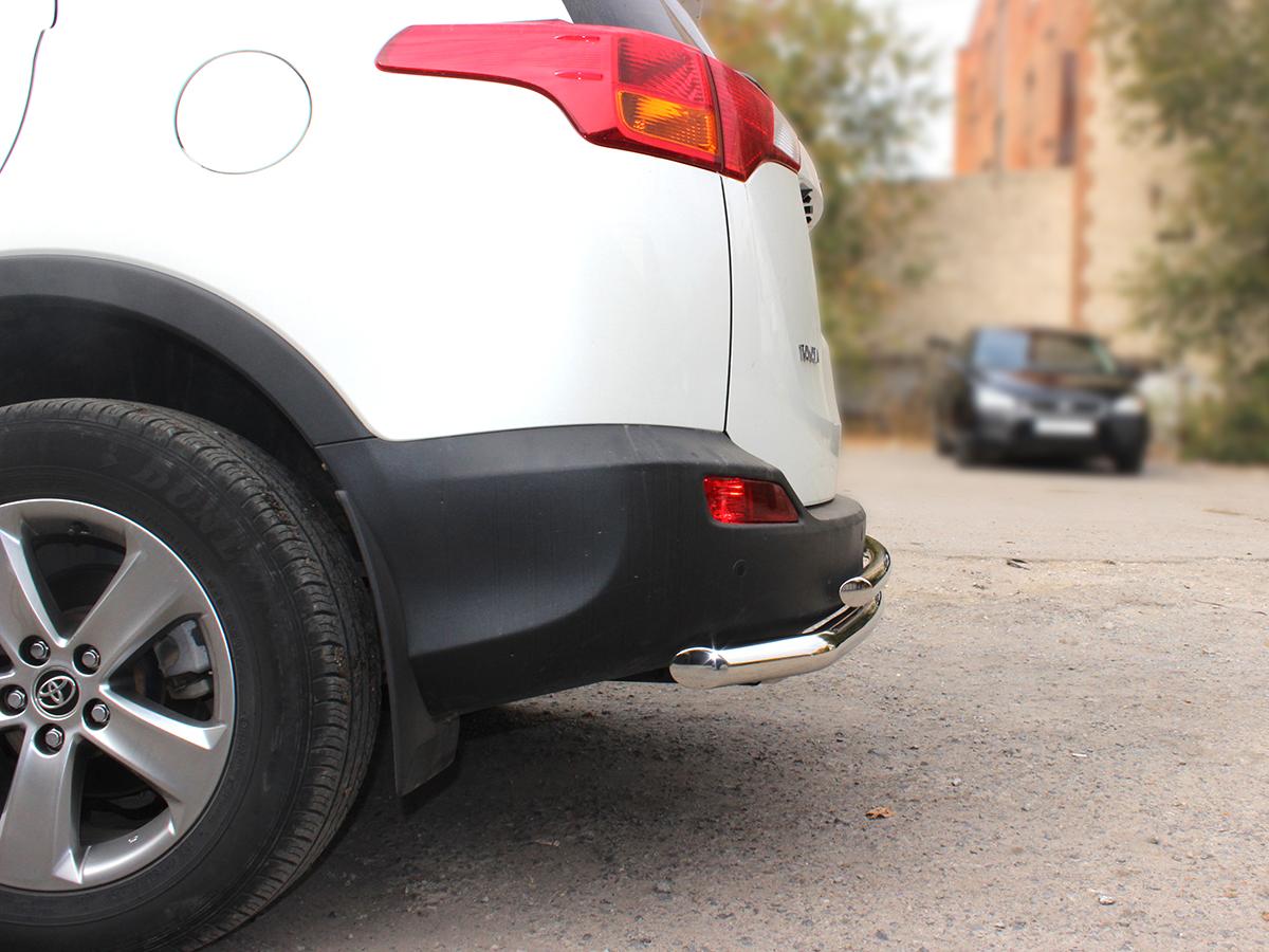 Защита заднего бампера радиусная двойная d-53+43 с подгибами для автомобиля Toyota Rav-4 2013-наст.вр., Технотек, арт. TRN13_3.7